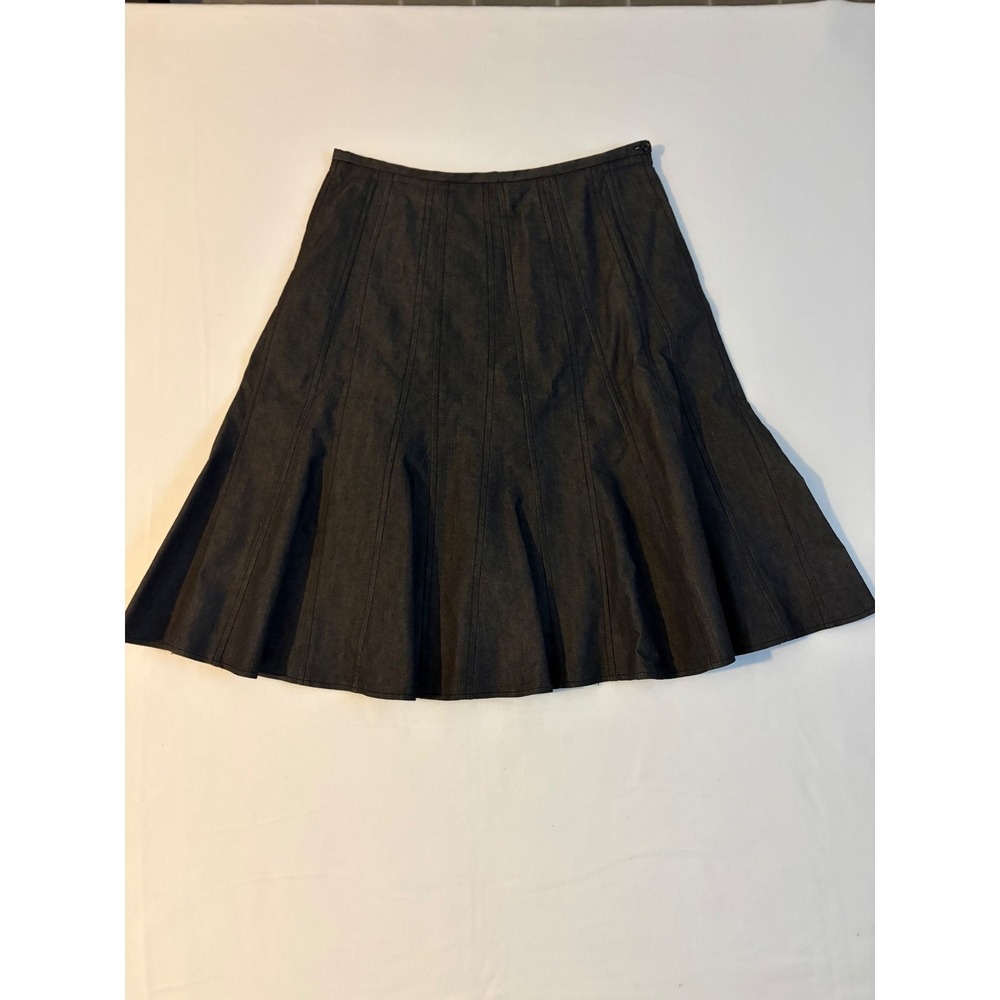 Larry Levine Petite Stretch Denim Skirt 10P Dark Wash A-Line Flared Paneled Midi